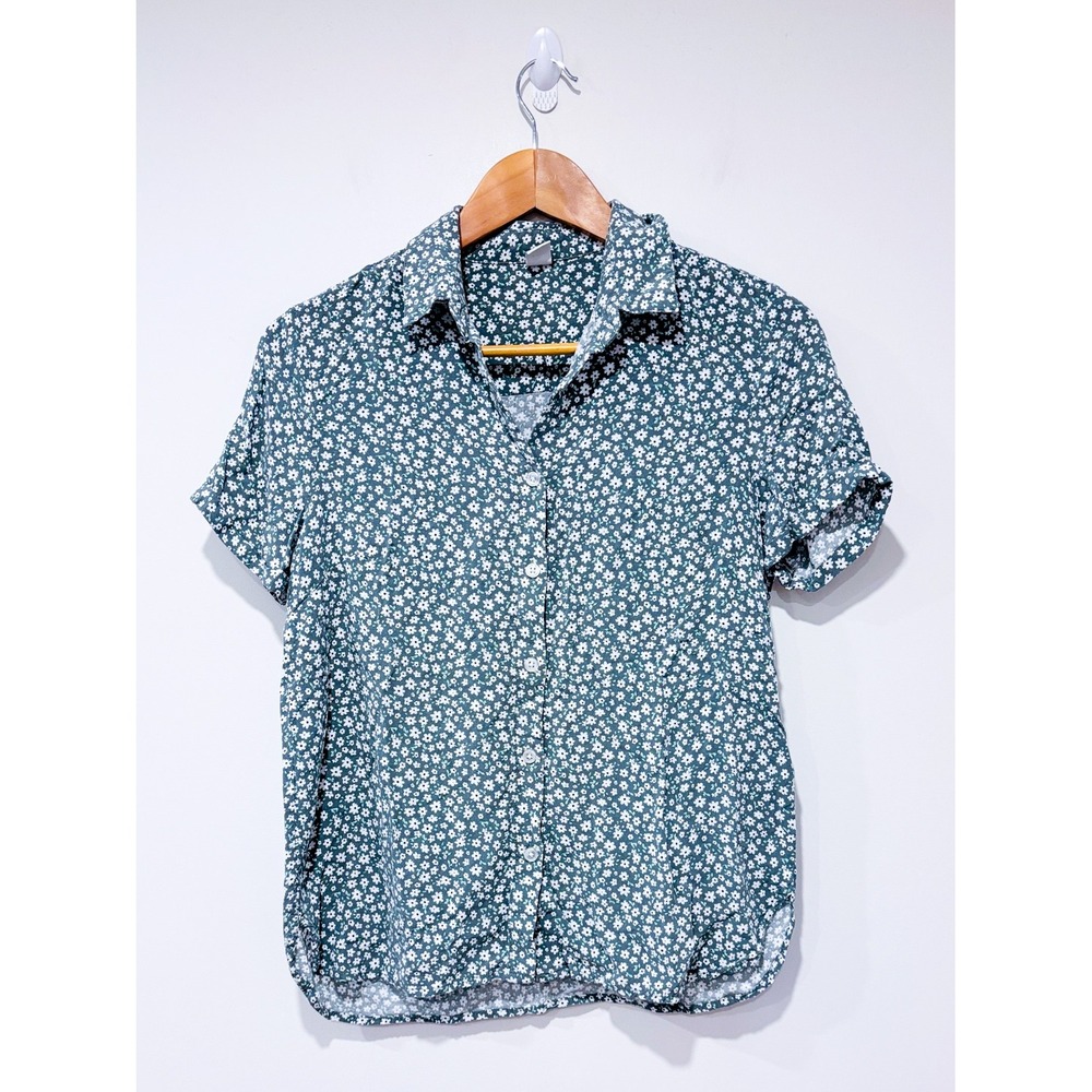 SIMONS Green floral shirt | Lightweight Cottagecore Casual | Medium